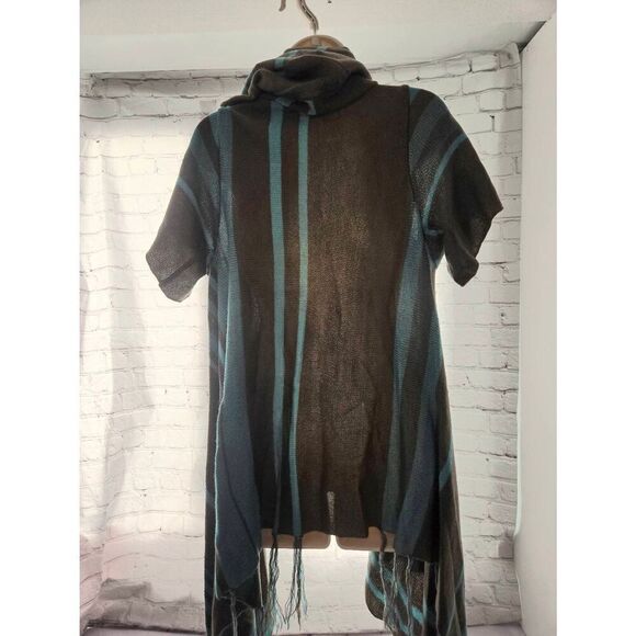 Bamboo Traders Women's Size Large Grey/Blue Striped Open Hooded Sweater - Picture 6 of 7